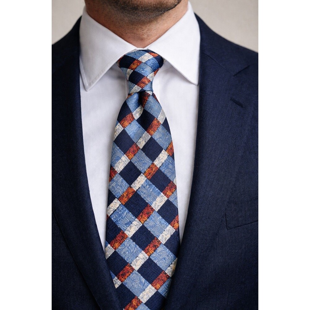 Tie 70s 80s 90s Y2K New Vintage Stock Lamberti Blue Brown Beige 4 Wide 59 Long